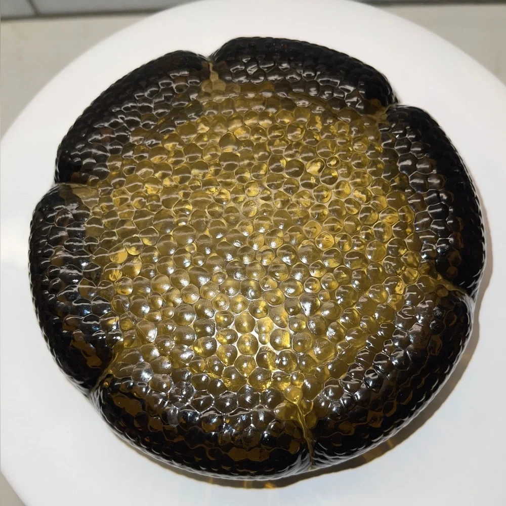 Vintage Blenko Glass‎ Petal Chestnut Ashtray W/Textured Pebbled Base MCM
